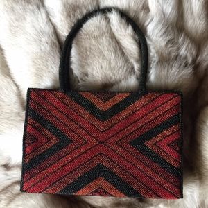 Millicent Handmade Red and Black Beaded Handbag